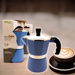 Italian Moka Espresso Coffee Maker 3 Cups Aluminium light Blue AB.M Idea Milano